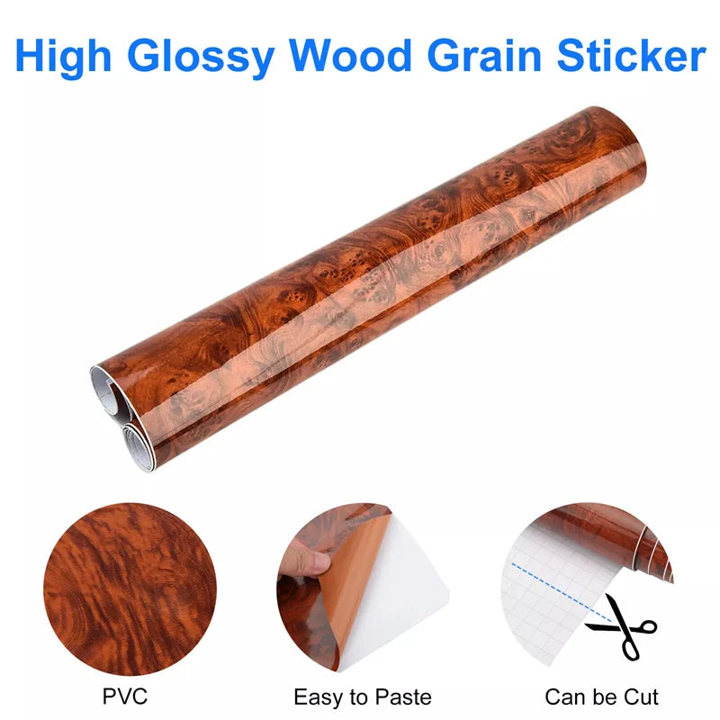 Wood Grain Vinyl Car Interior Wrap – Waterproof DIY Decal Film
