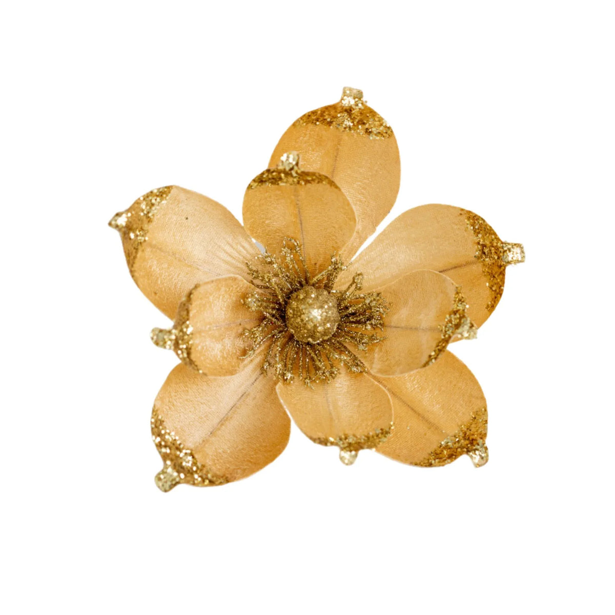 20cm Pink Glitter Magnolia Christmas Flower Pick | Xmas Decor