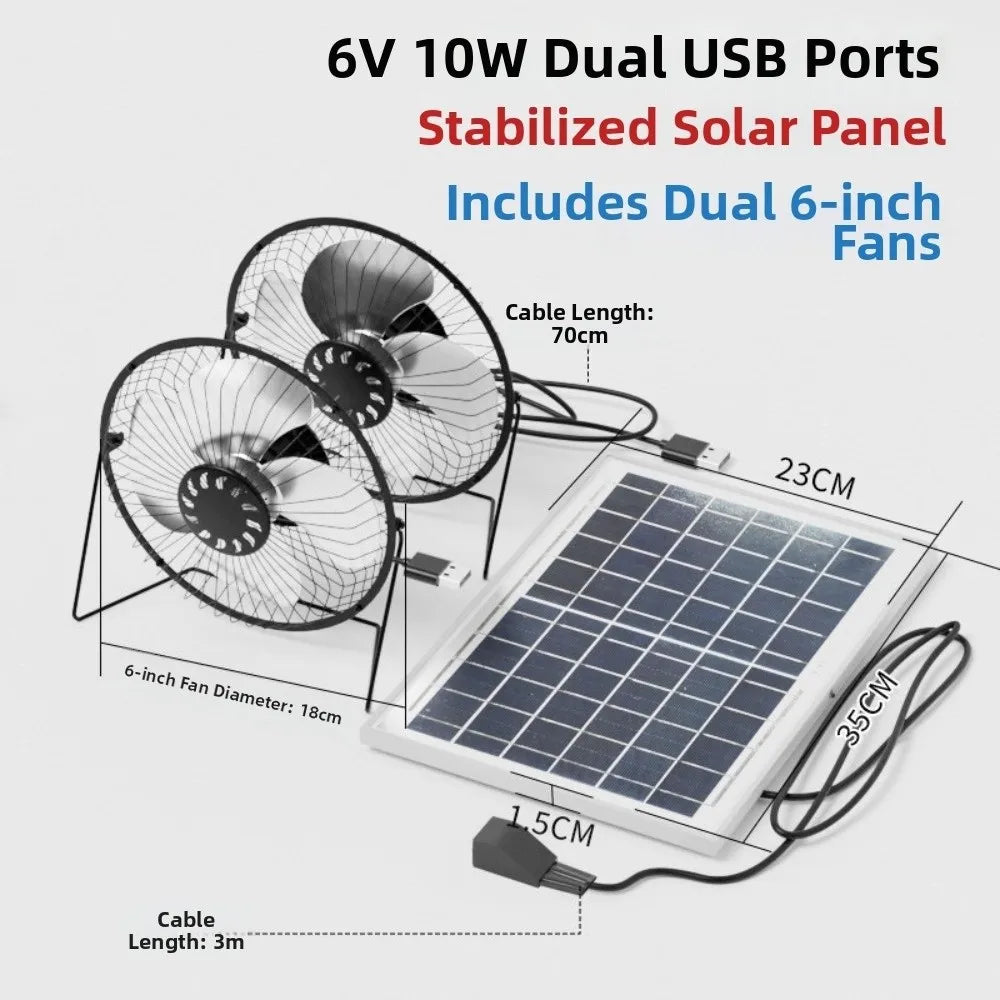 Solar USB Dual-Power Portable Fan – Waterproof & Low Noise