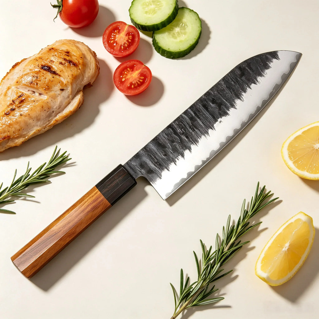 Hammer Forged Santoku Knife – Stainless Steel & Wood Handle