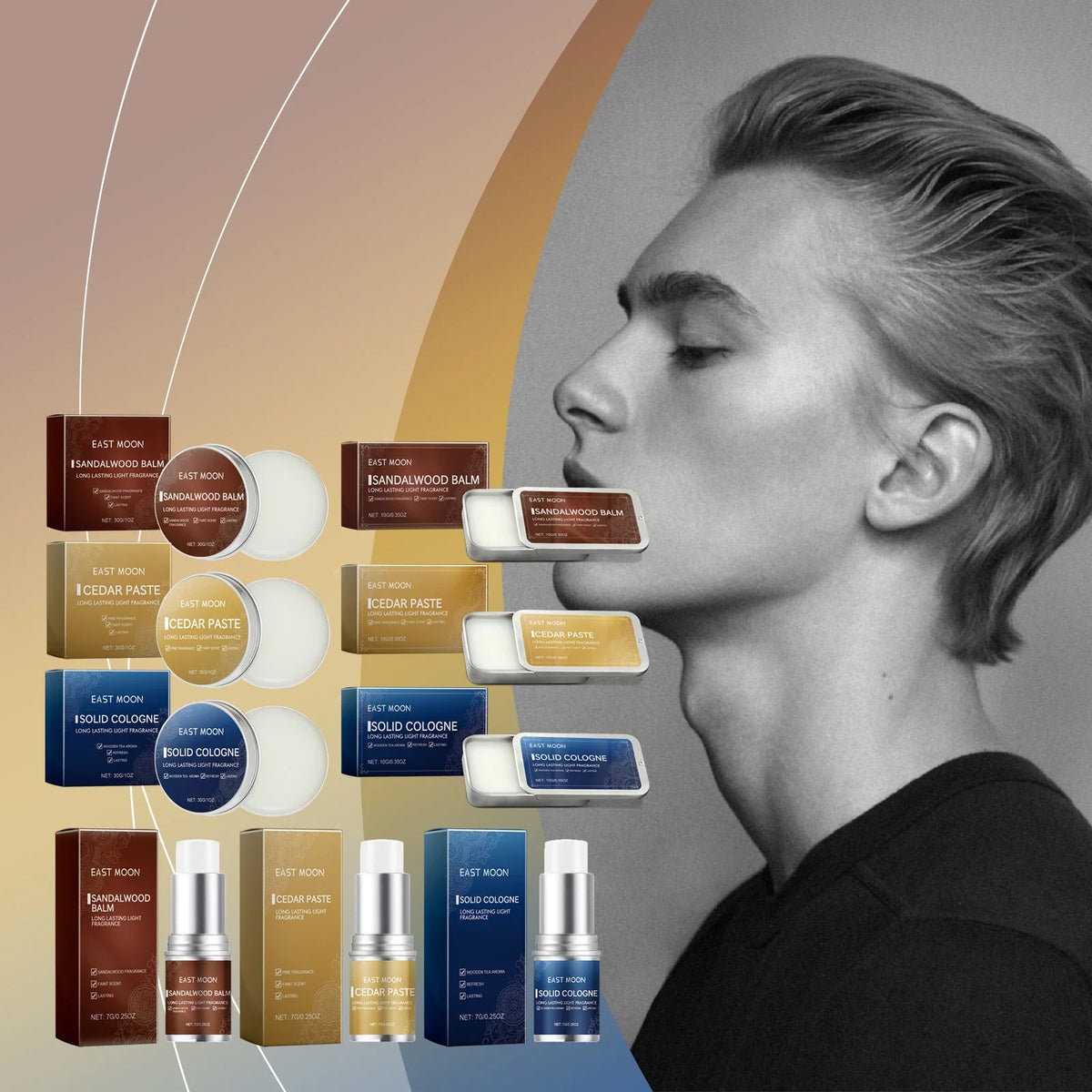 EAST MOON Men Sandalwood Solid Fragrance Balm | Long-Lasting