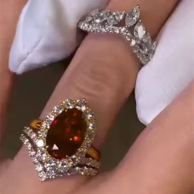Huitan 3-Piece Red CZ Bridal Ring Set for Women | Wedding Jewelry