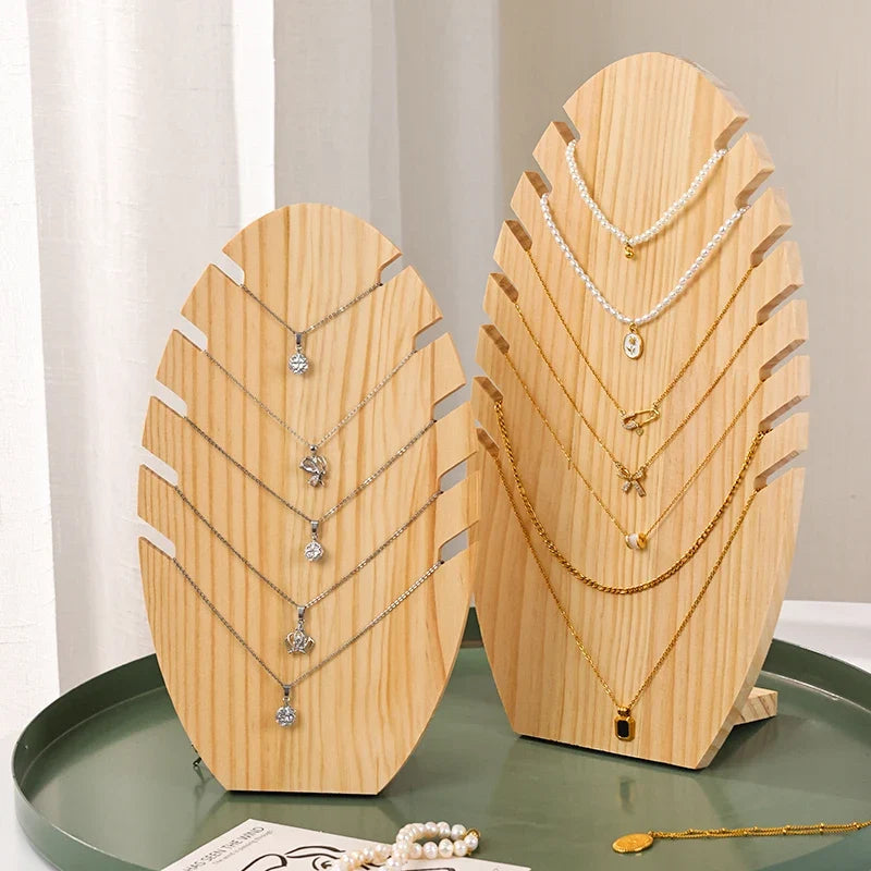 Wooden Necklace Large Small Display Rack Leaf Shaped Jewelry Storage