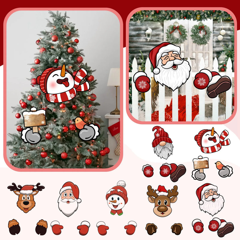 Santa Claus Fence Peeks Christmas Outdoor Decoration Set