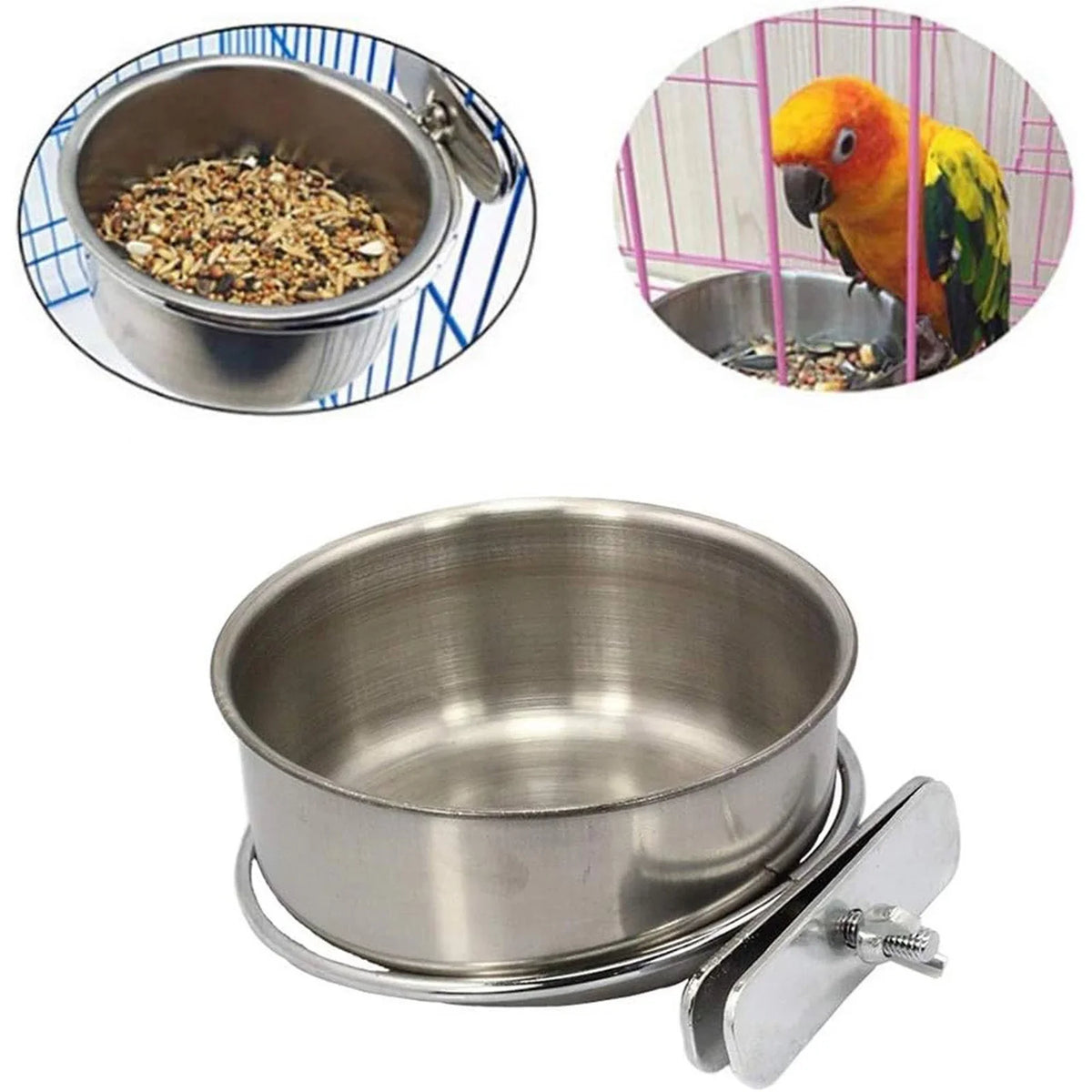 6-Pack Clamp-On Stainless Steel Bird Feeder Bowls & Spoons