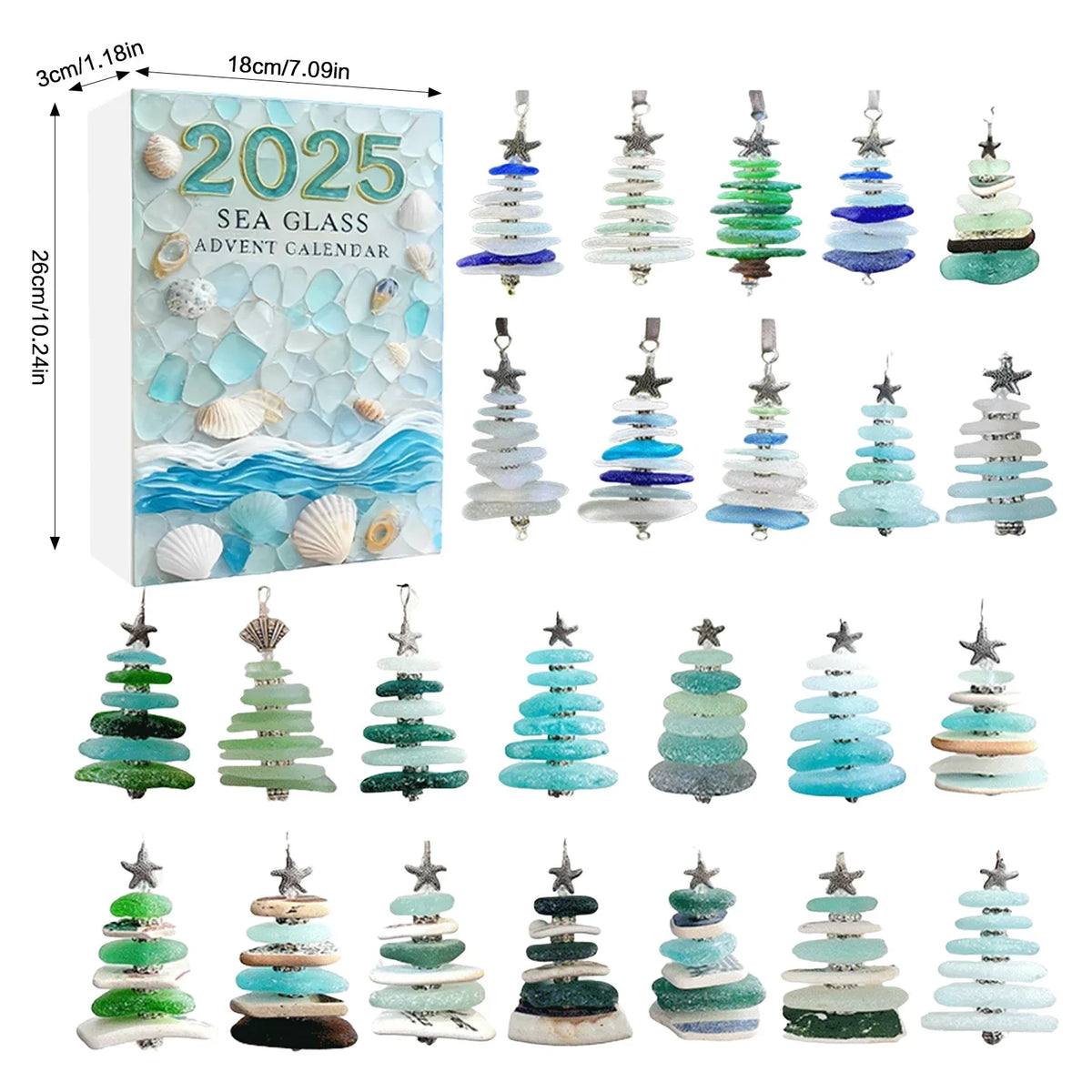 Acrylic Sea Glass Christmas Advent Calendar Ornaments 24pcs