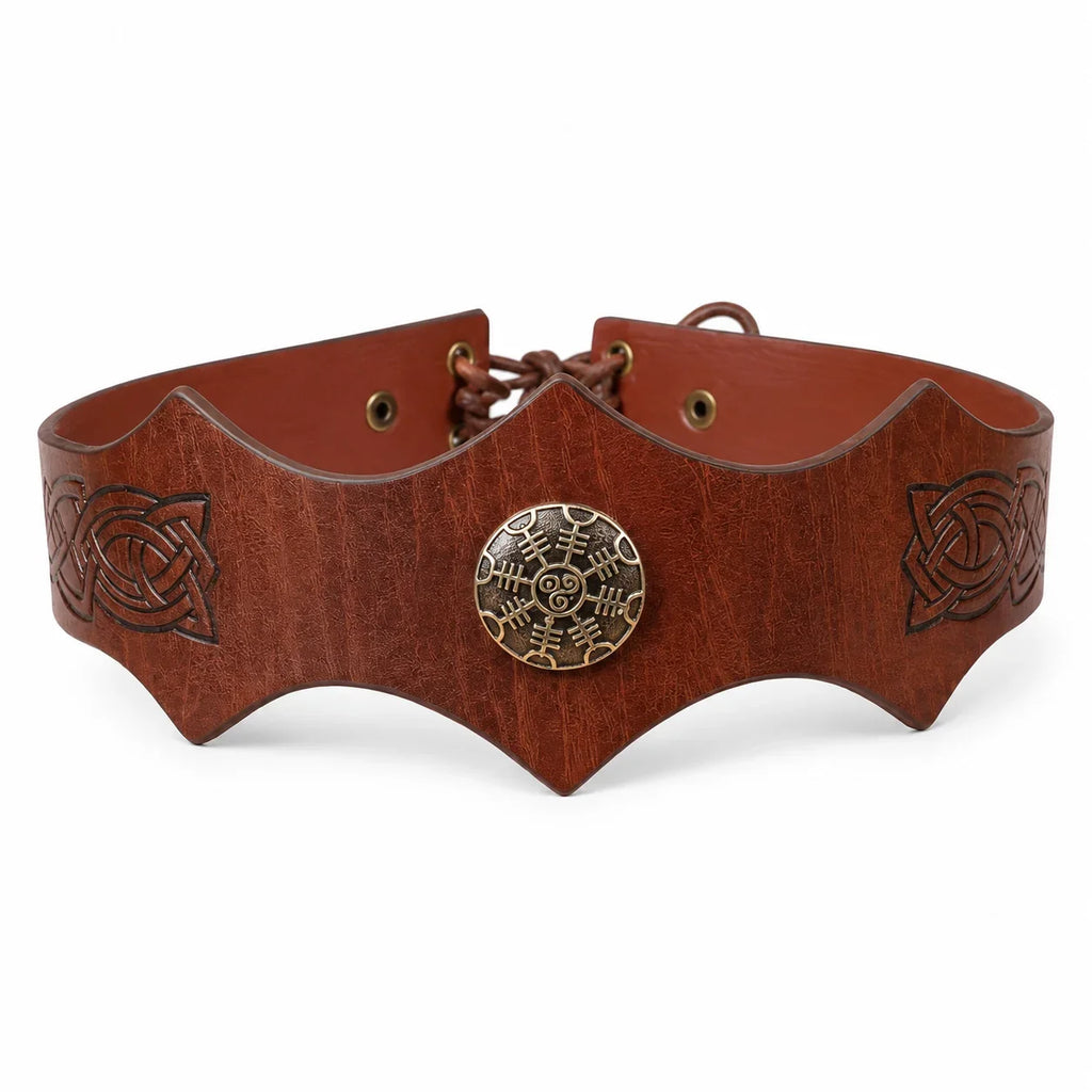 Viking Leather Headband Medieval Warrior Cosplay Belt Metal Rune