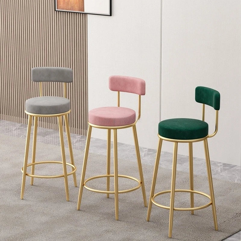 Nordic Velvet Bar Stool with Backrest | Iron Art Counter Chair