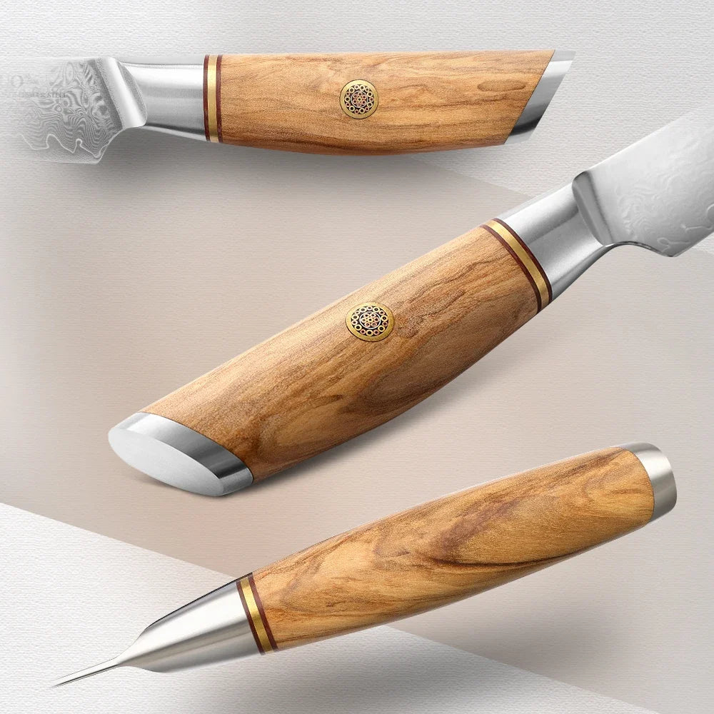 XINZUO 3.5" Damascus Steel Paring Knife – VG10 Core, Olive Wood