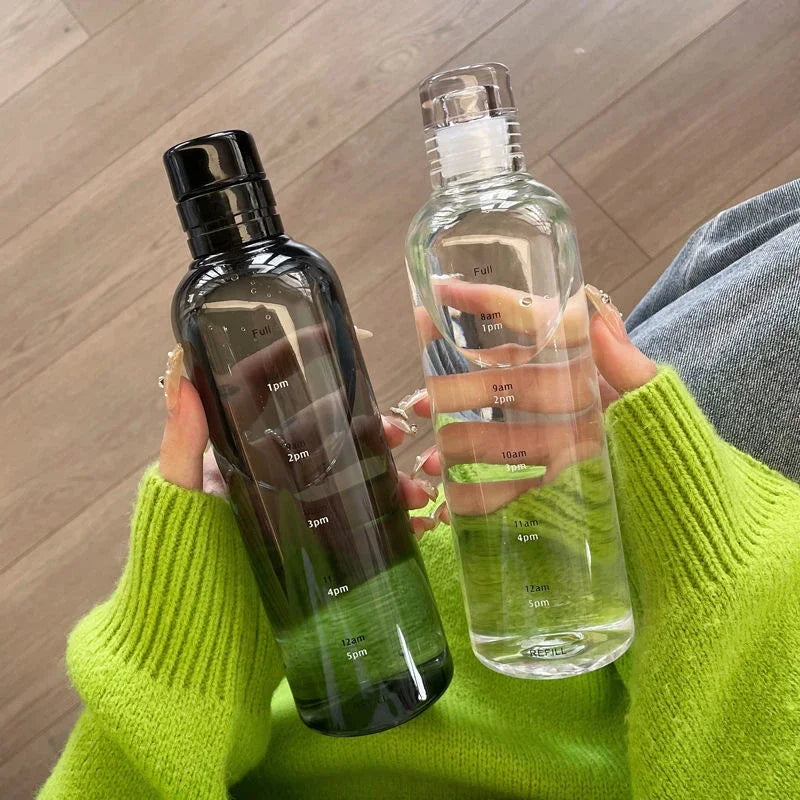 Transparent Plastic Water Bottle Time Scale Large Capacity Leakproof
