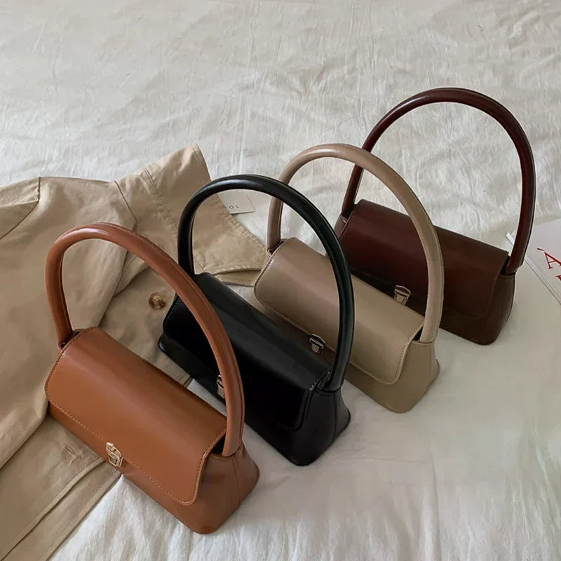 Khaki PU Leather Shoulder Bag – Women's Casual Tote Purse