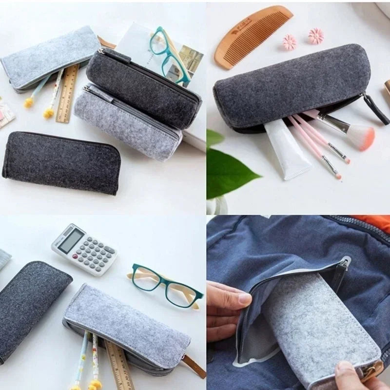 Retro Felt Pencil Pen Case Pouch Zipper Bag Portable Purse School