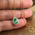 Huitan Green Water Drop CZ Pendant Necklace | Gold Tone