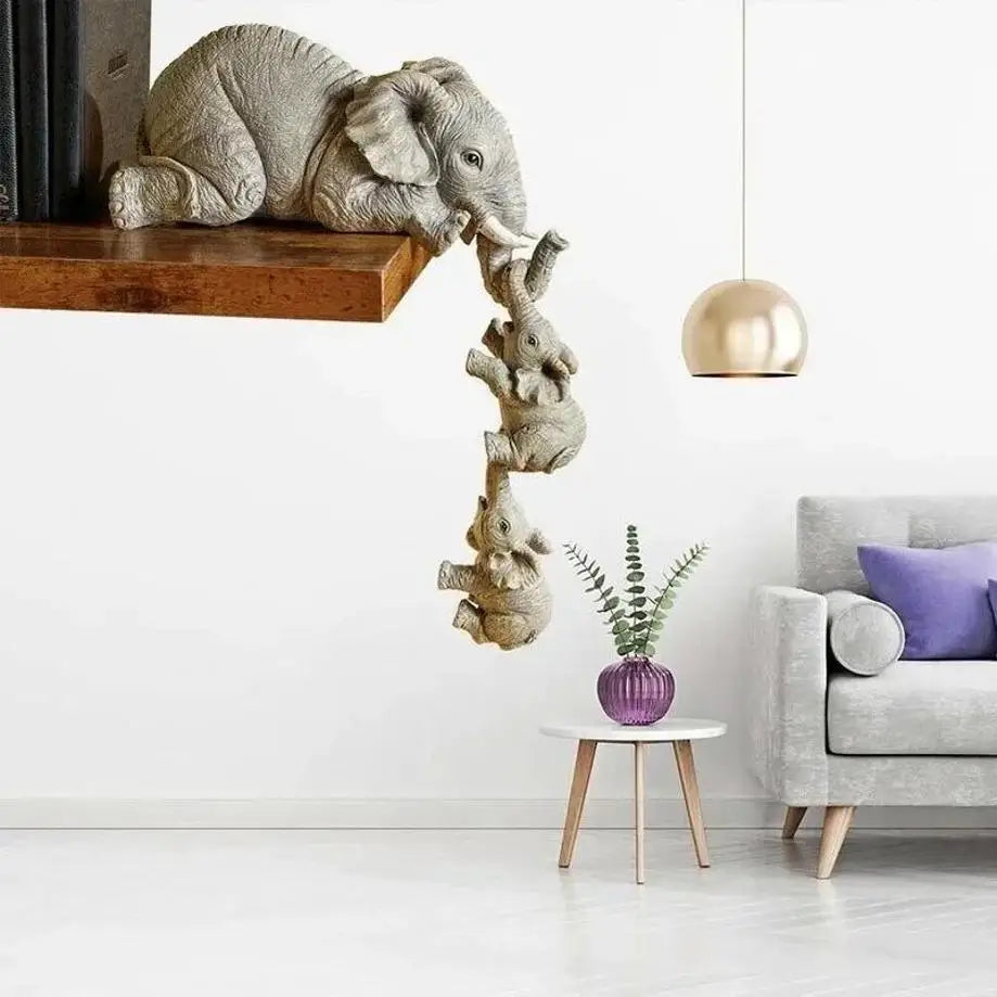 Elephant Figurines Set of 3 – Shelf Edge Resin Home Décor