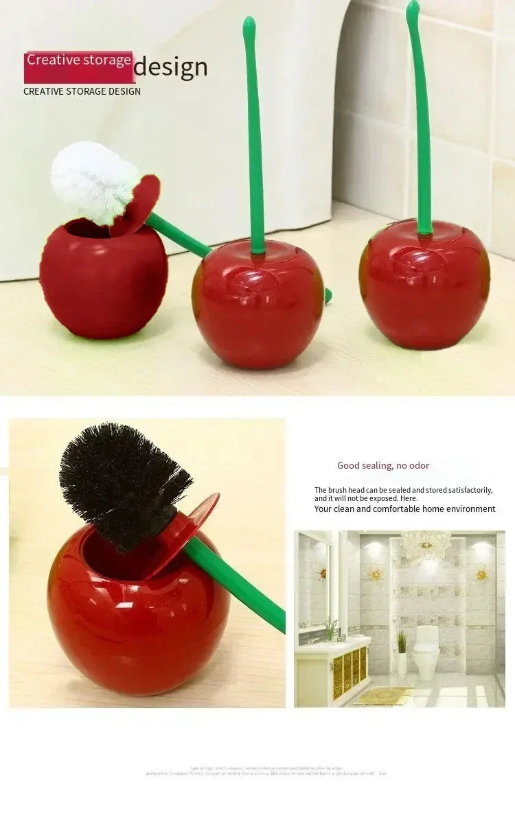 Red Toilet Brush Creative Lovely Cherry Shape Lavatory Holder