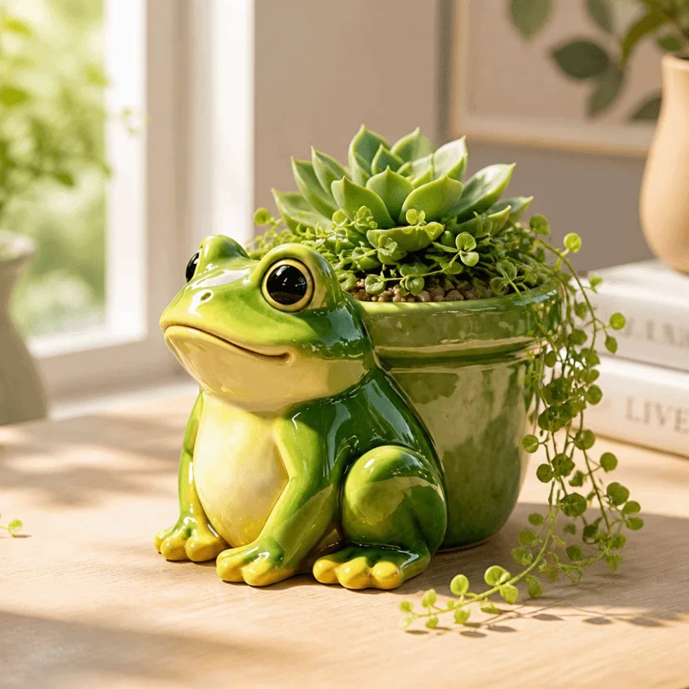 Resin Frog Flower Pot – Funny Garden Succulent & Pencil Holder