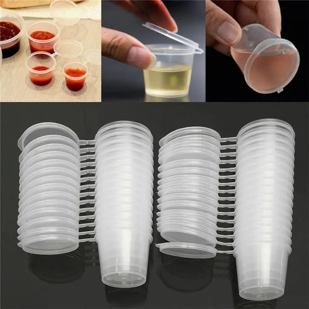 50-Pack Reusable Sauce Cups with Hinged Lids – Leak-Proof