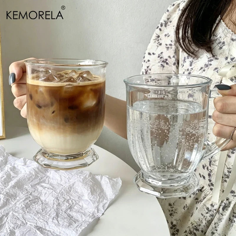 KEMORELA Retro Glass Mug with Handle – 480/700ml Large Cup