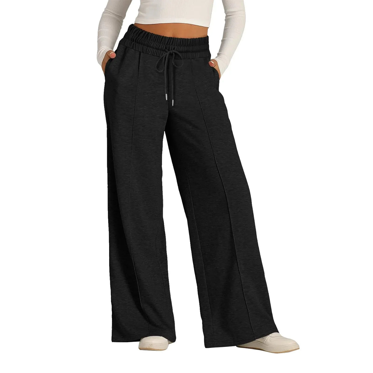Women's Fleece Lined Wide Leg Sweatpants – High Waist Joggers