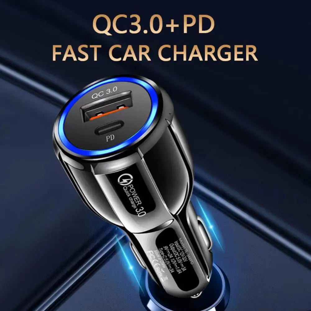 Dual-Port Car Charger QC5.0 & PD 30W Fast Charging