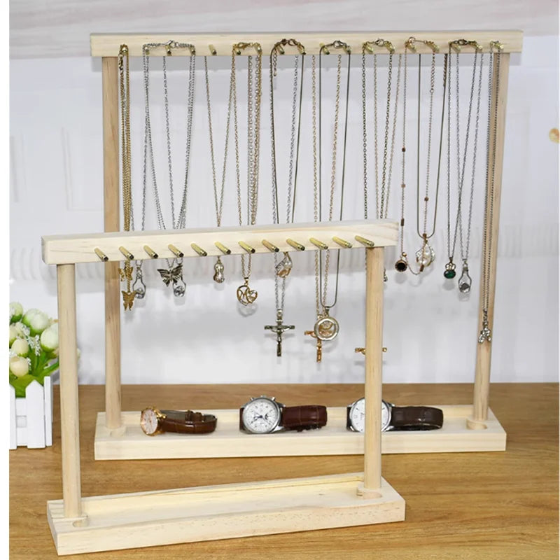 Modern Wood Jewelry Stand – 24/36 Hook Necklace Organizer Rack