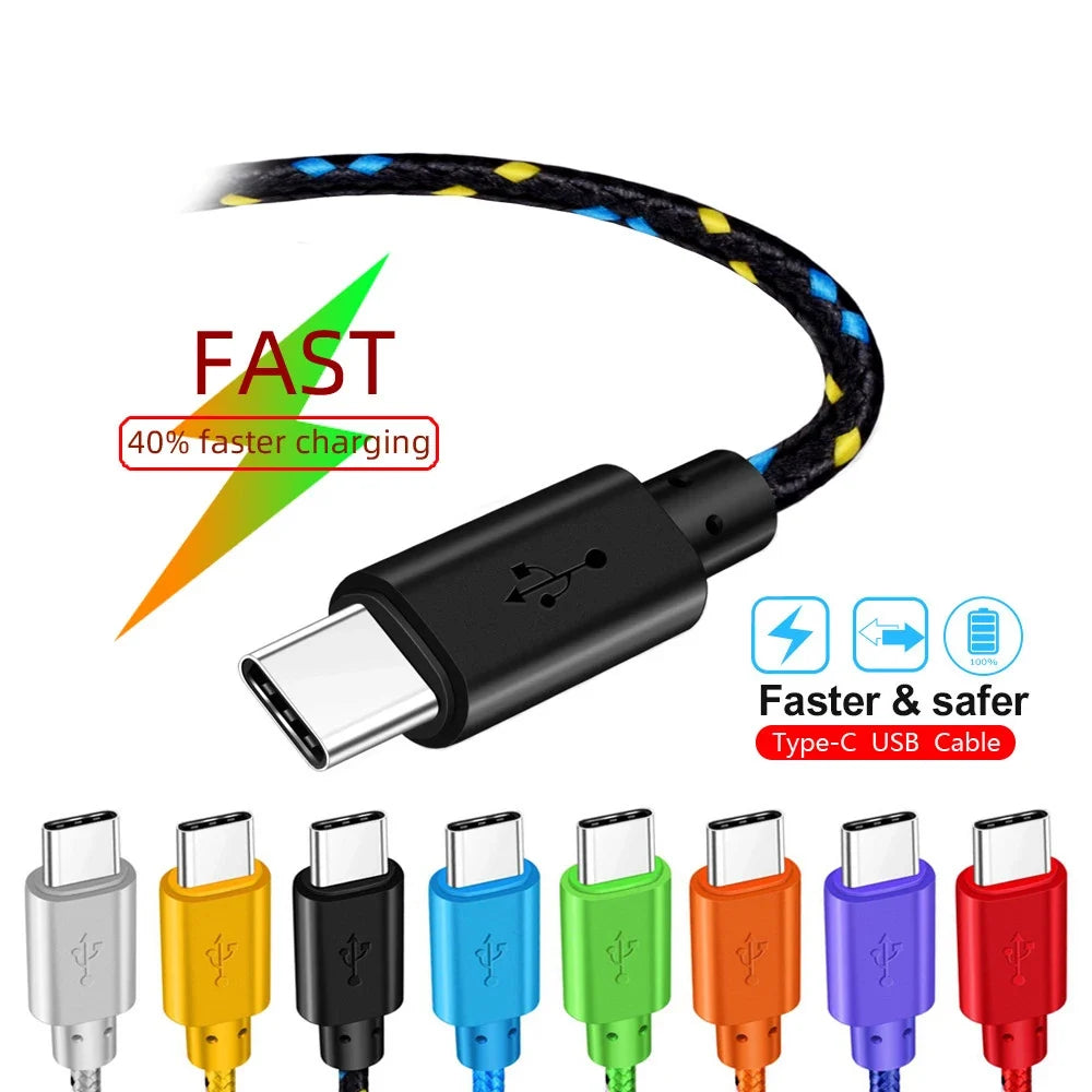 Nylon USB-C Fast Charging Cable 1M 2M 3M | Samsung Huawei