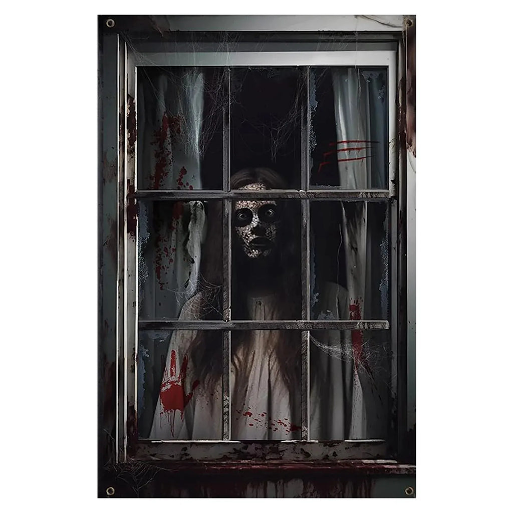 Halloween Window Silhouette Poster | Spooky Window Decoration