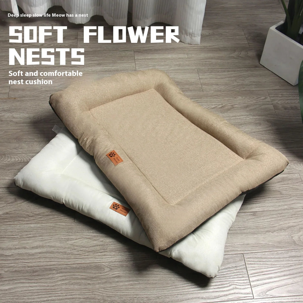 Square Dog Bed All-season Pet Cat Summer Cotton Linen Breathable Pad