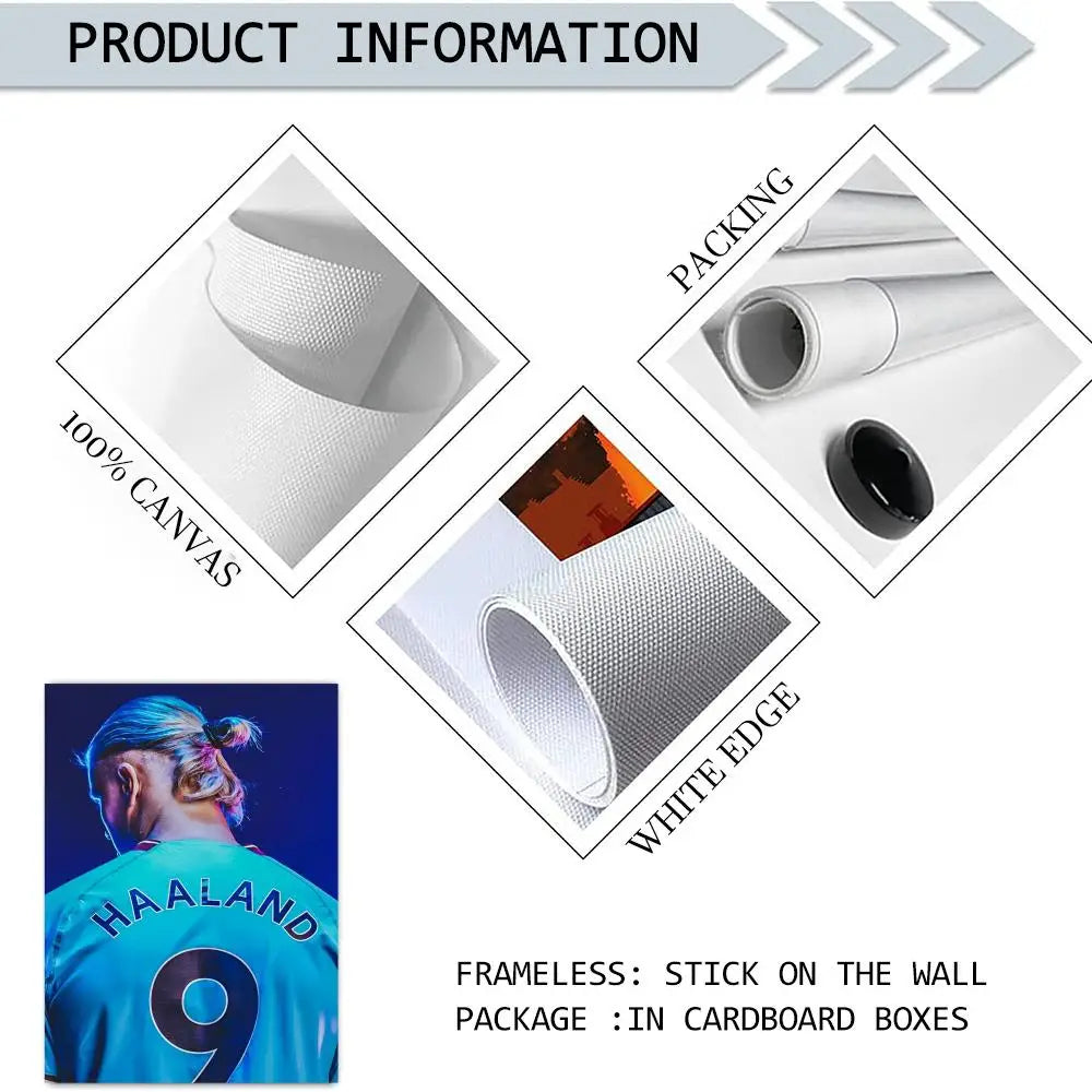Haaland No.9 Canvas Wall Art – Unframed Football Poster
