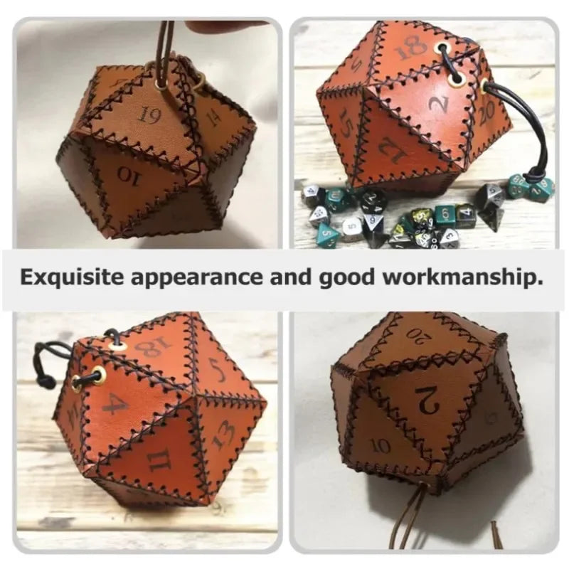 PU Leather D20 Dice Bag | DnD Drawstring Polyhedral Pouch