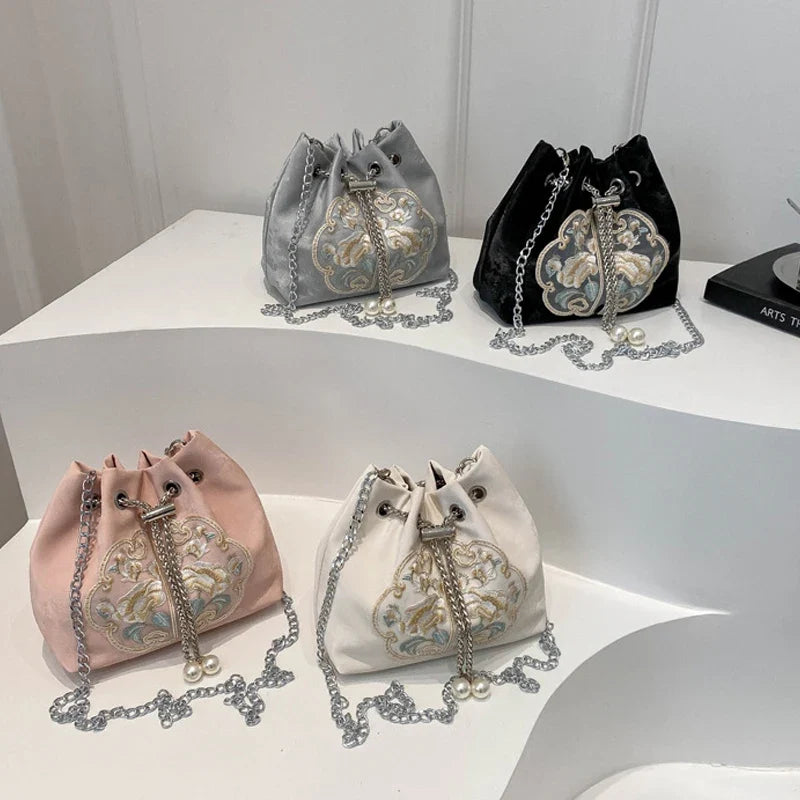 Chinese-Style Canvas Bucket Bag | Women's Retro Shoulder Bag