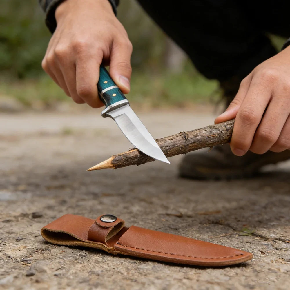 3-Inch Stainless Steel Outdoor Knife – Wood Handle EDC Sheath