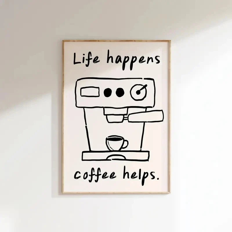"Life Happens Coffee Helps" Funny Coffee Canvas Wall Art