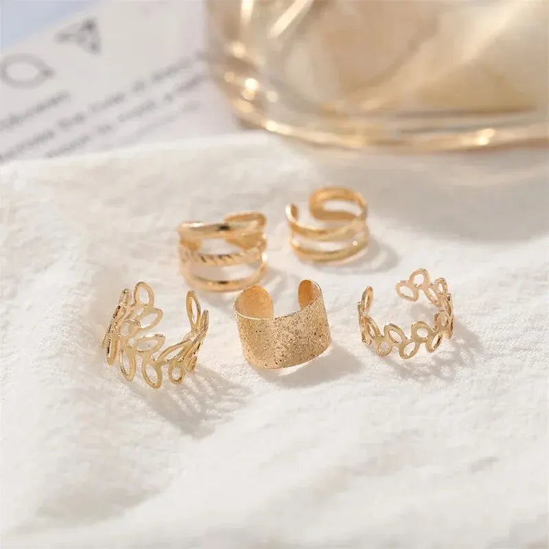 5-Piece Silver Leaf Clip Earring Set – Non-Piercing Ear Cuffs
