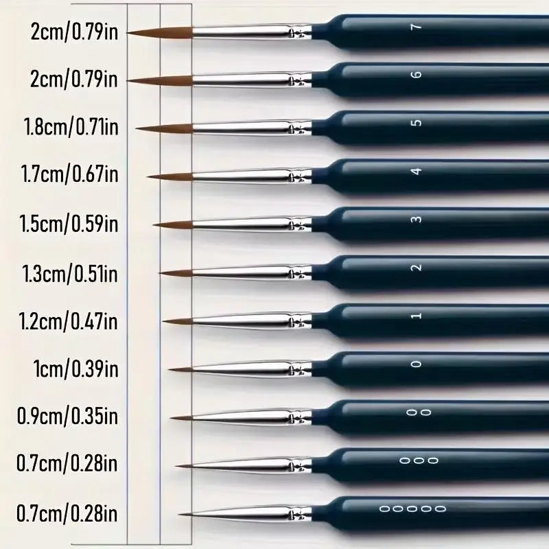 11 Micro Detail Brushes – Weasel Hair for Acrylic, Oil & Nail Art