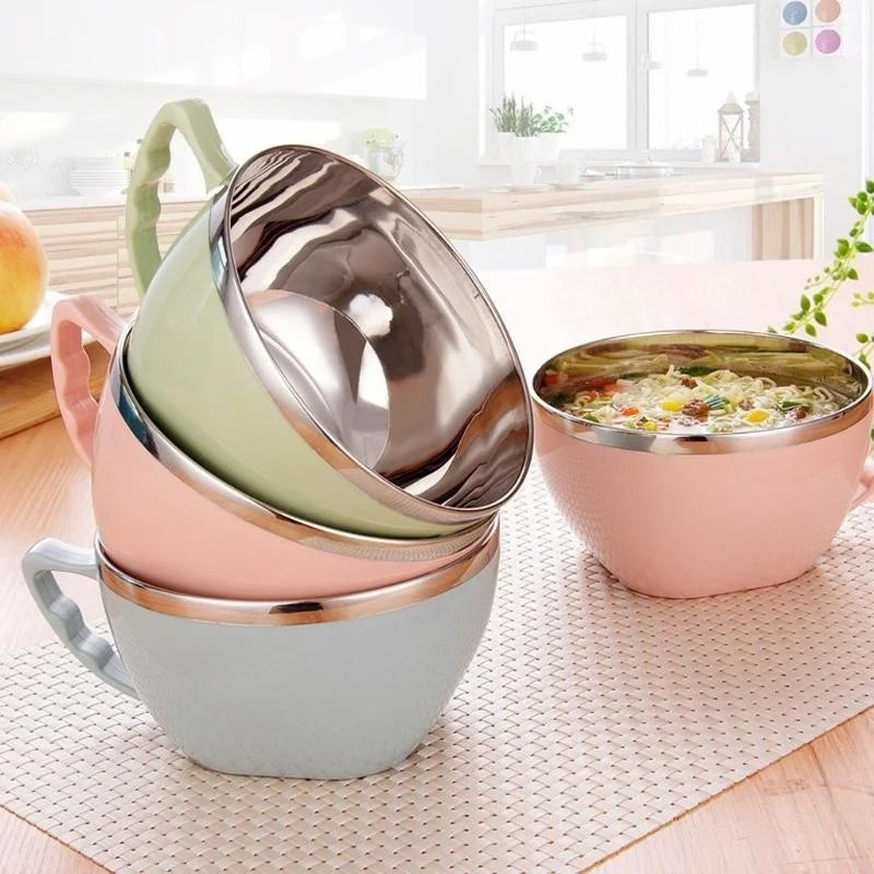 Stainless Steel Bowl with Handle – Anti-Scald Noodle Bowl