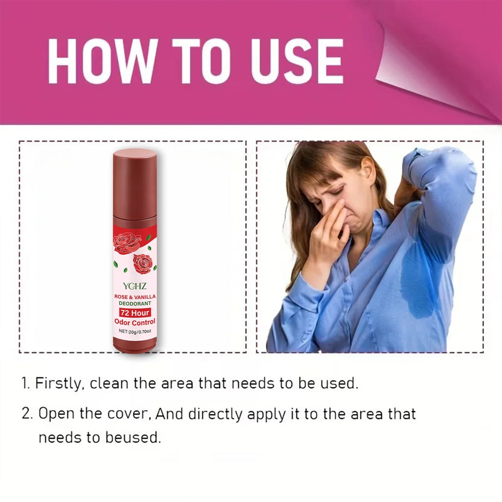 Rose Vanilla Jasmine Roll-On Deodorant | 72-Hour Plant-Based
