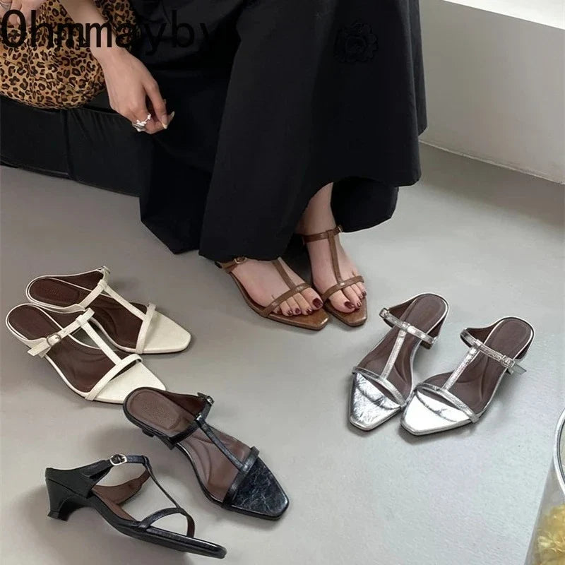 Women's T-Strap Gladiator Sandals | Open Toe Block Heel