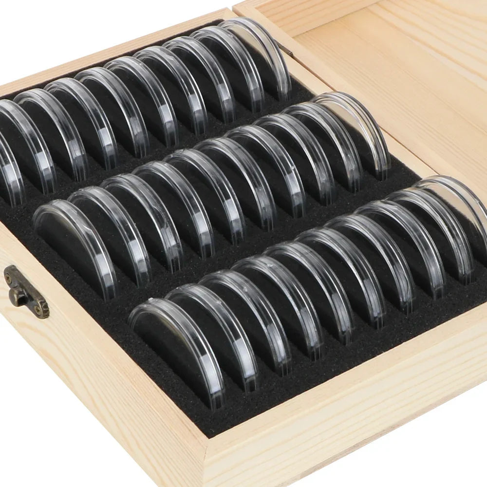 Wooden Coin Storage Box – Adjustable 20–100 Slot Collector Case