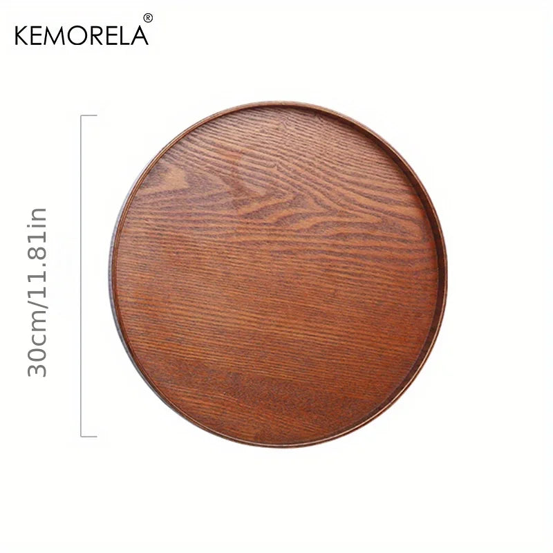 Round Acacia Wood Serving Tray – Farmhouse Candle Holder, 4 Sizes