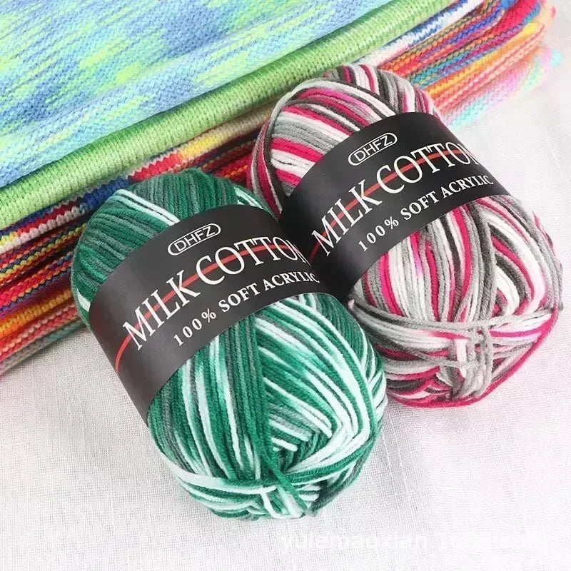 3 Strand Gradient Dyed Milk Cotton Yarn Soft Knitting Material Balls
