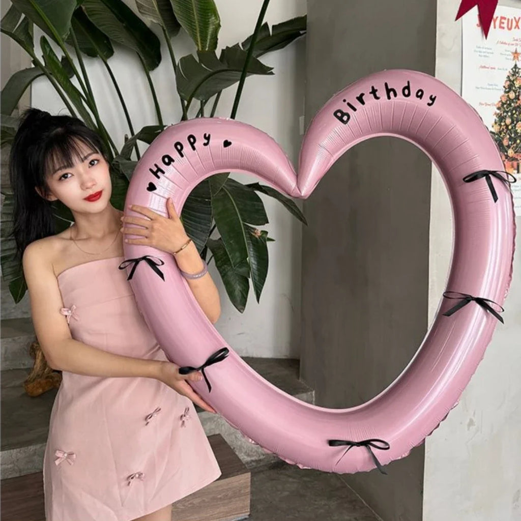 Pink Red Heart Balloon Bow Romantic Confession Photo Prop Birthday