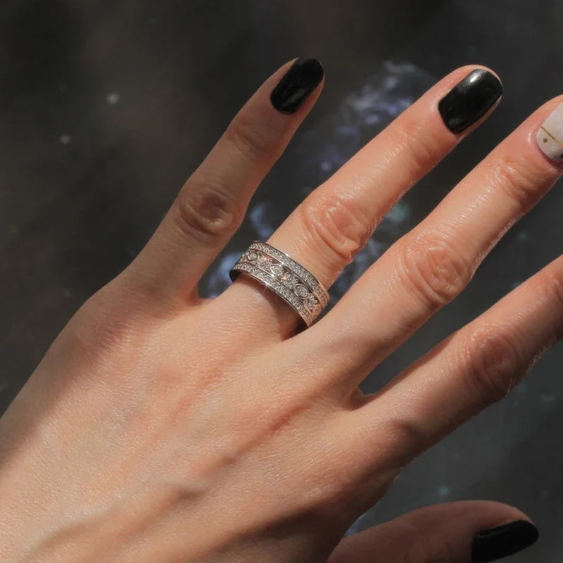 Huitan Crystal CZ Wedding Band Ring for Women – Silver Tone