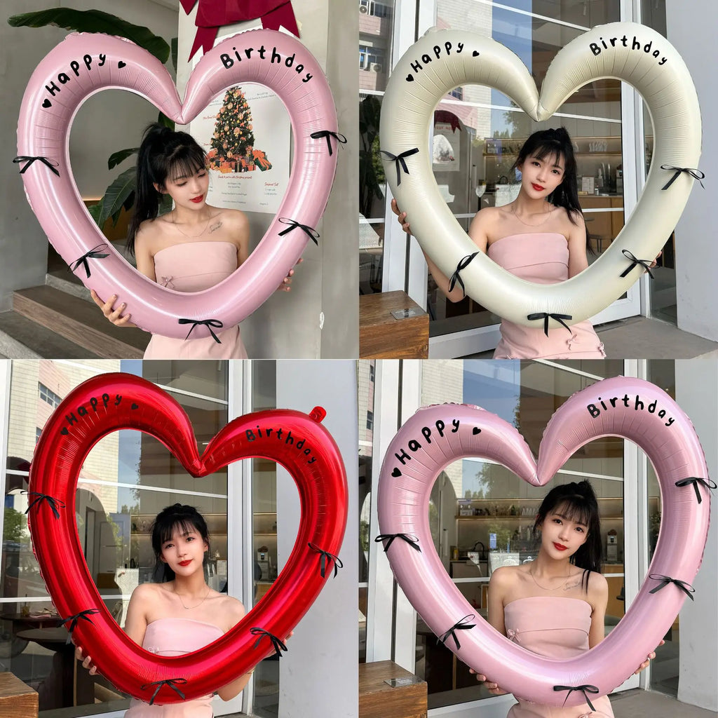 Pink Red Heart Balloon Bow Romantic Confession Photo Prop Birthday