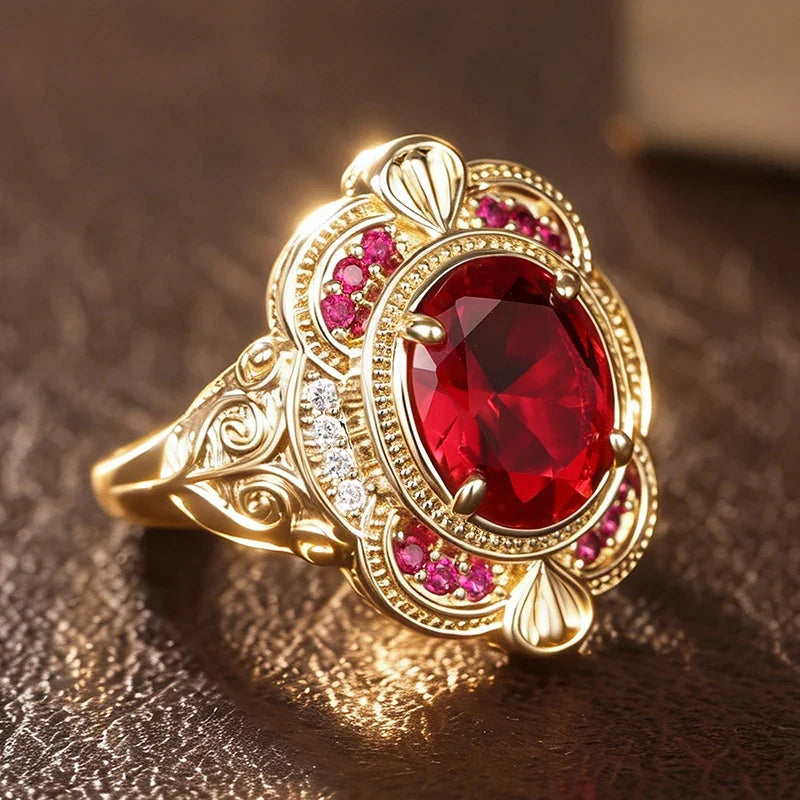 Huitan Red CZ Engagement Ring for Women | Wedding Band