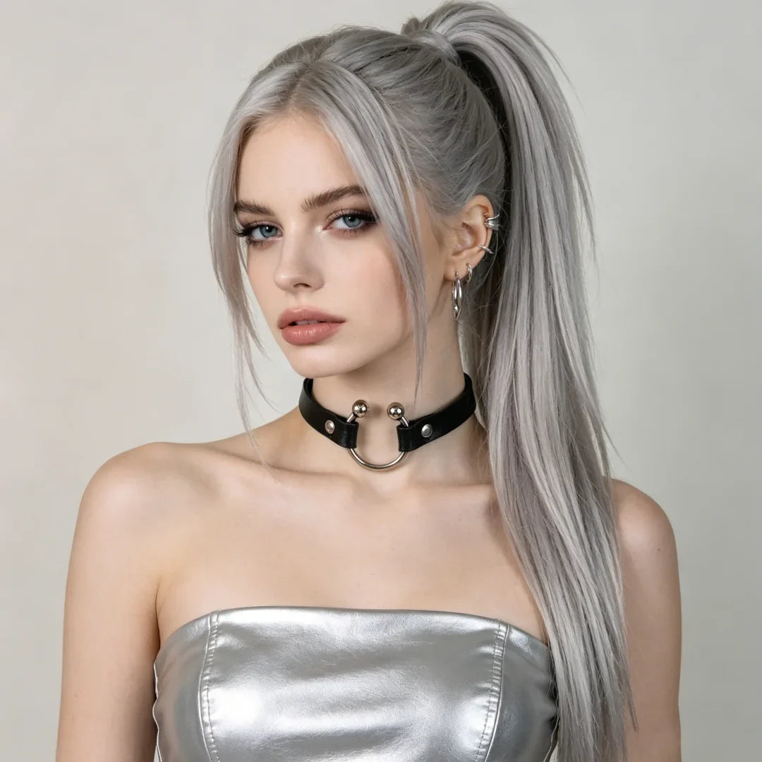 Vintage Y2K Necklace Belt Women Fashion Punk Pu Leather Choker Collar