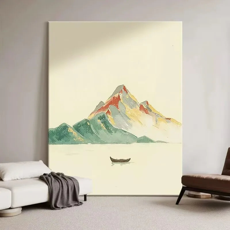 Abstract Gold Mountains Hand-Painted Oil Painting on Canvas
