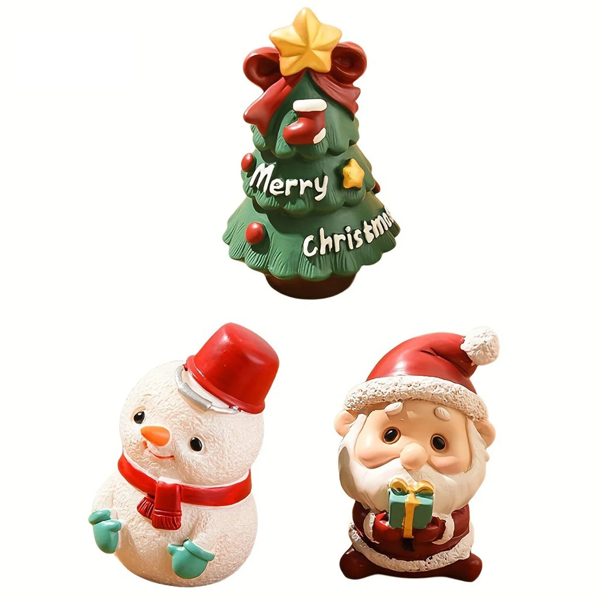 Resin Christmas Ornaments – Mini Santa Snowman Tree Figurines