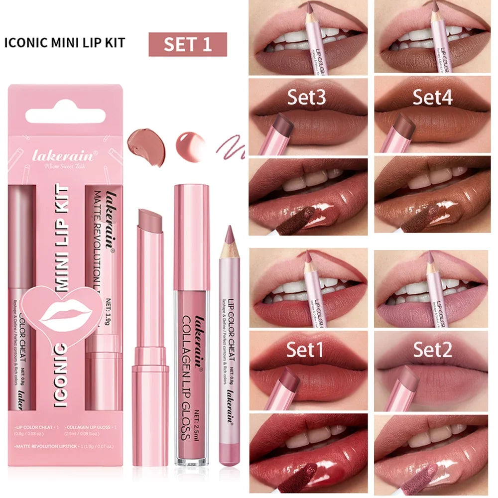 3-in-1 Mini Lip Kit – Lip Liner, Lipstick & Lip Gloss Set