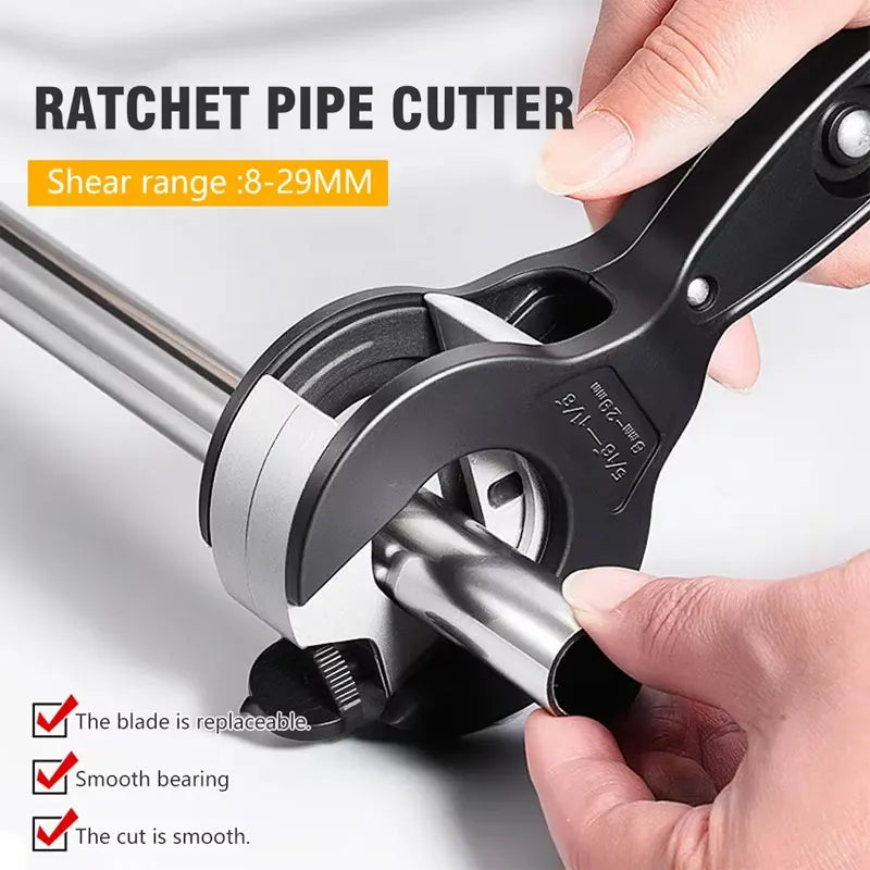 Ratcheting Pipe Cutter 8–29mm | Steel, Copper & Aluminum Tubes